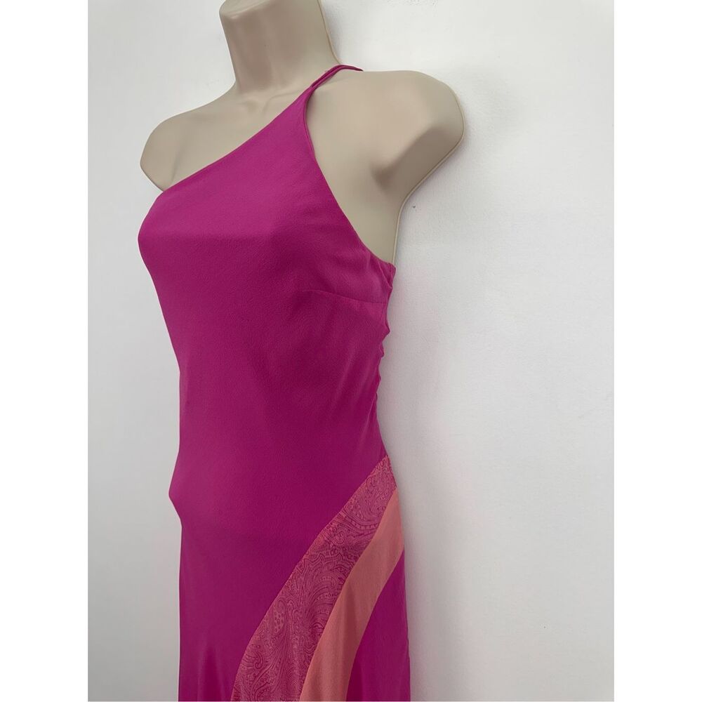 Express Women’s Vintage Y2K Pink Silk One Shoulder Slip Asymmetrical Hem Paisley - Picture 9 of 12